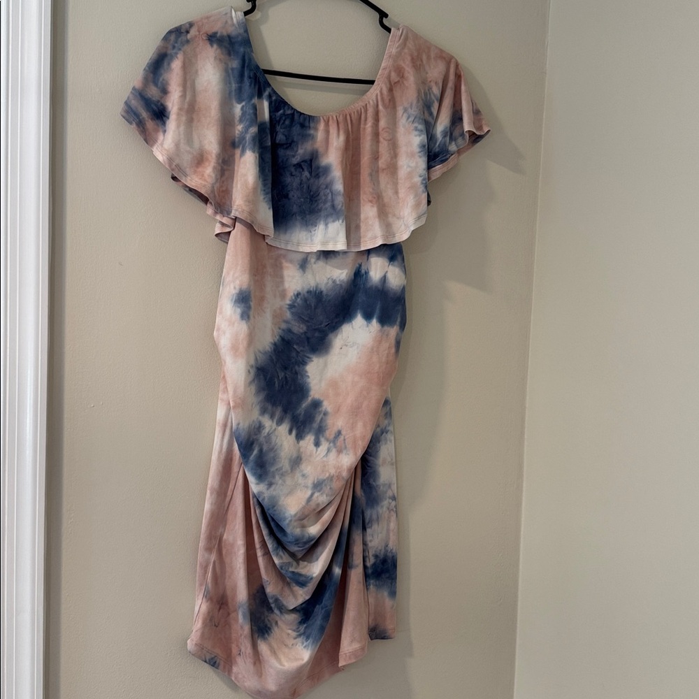Sexy Mama Maternity Tie-Dye Ruffle Dress